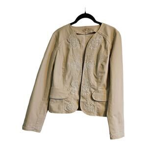 Kikit Jeans Blazer Jacket Womens Medium Floral Embroidered Khaki Boho
